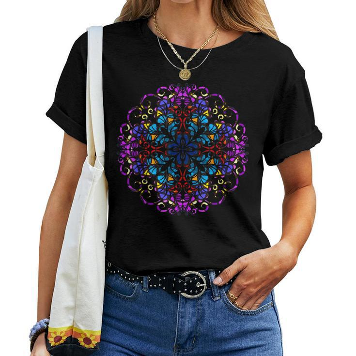 Mandala Stained Glass Graphic With Bright Rainbow Of Colors Women T-shirt