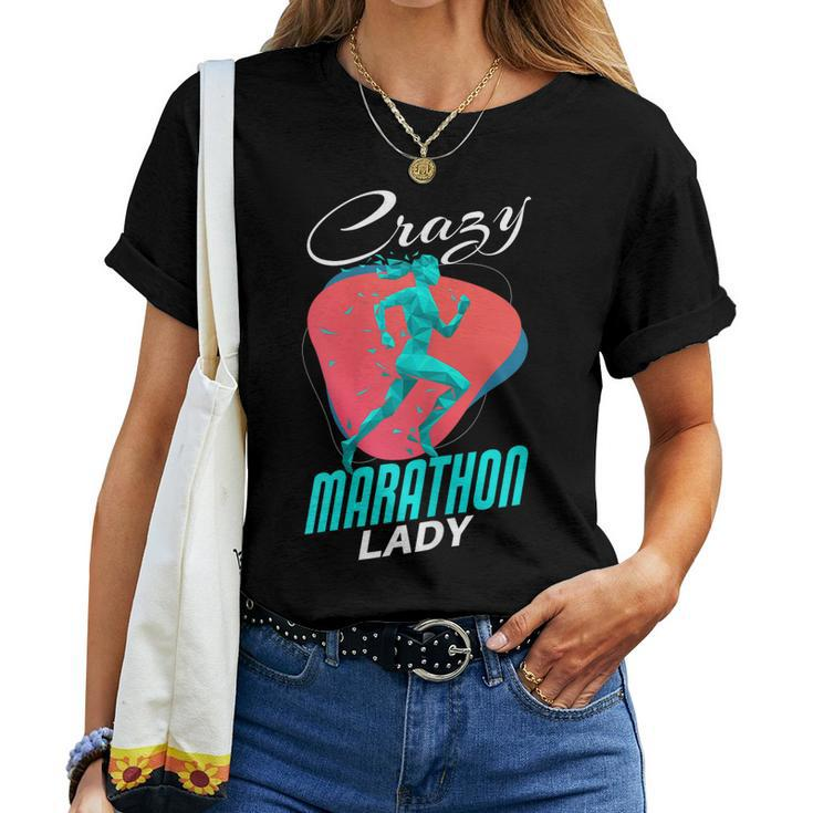 Marathon  Funny Crazy Marathon Lady Runner Running  Gift For Womens Women Crewneck Short T-shirt