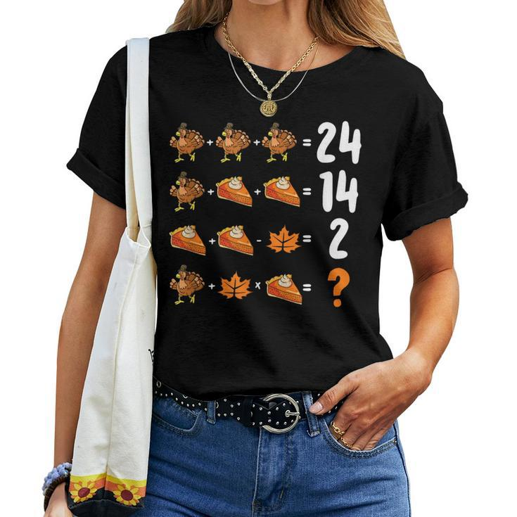 Math Number Thanksgiving Count Answer Pie Turkey Teacher Women T-shirt