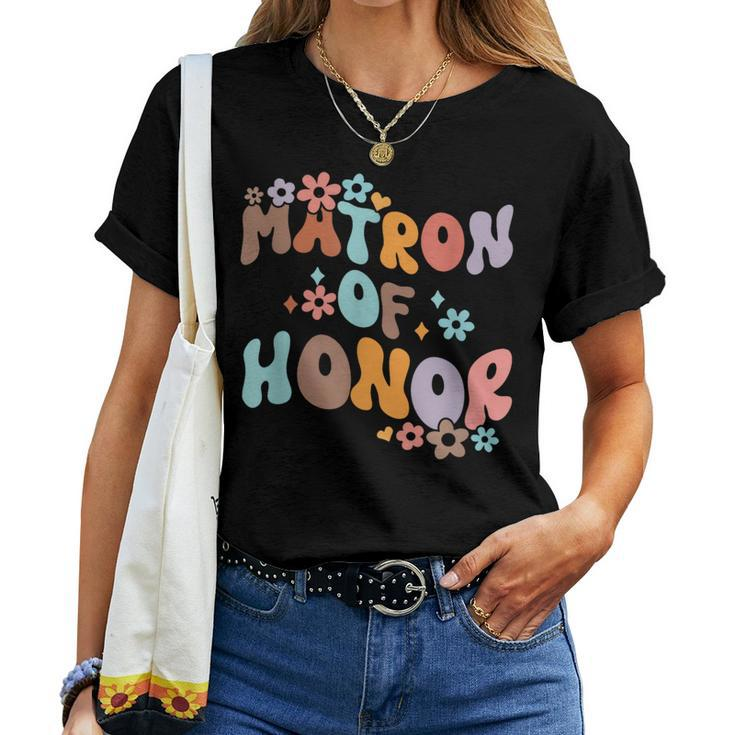 Matron Of Honor Retro Groovy Bridesmaids Bachelorette Party Women T-shirt