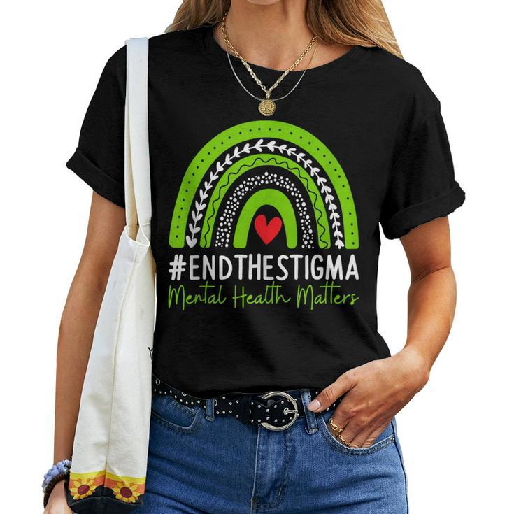 Mental-Health Matters End The Stigma Rainbow Boho Women T-shirt Casual Daily Basic Unisex Tee