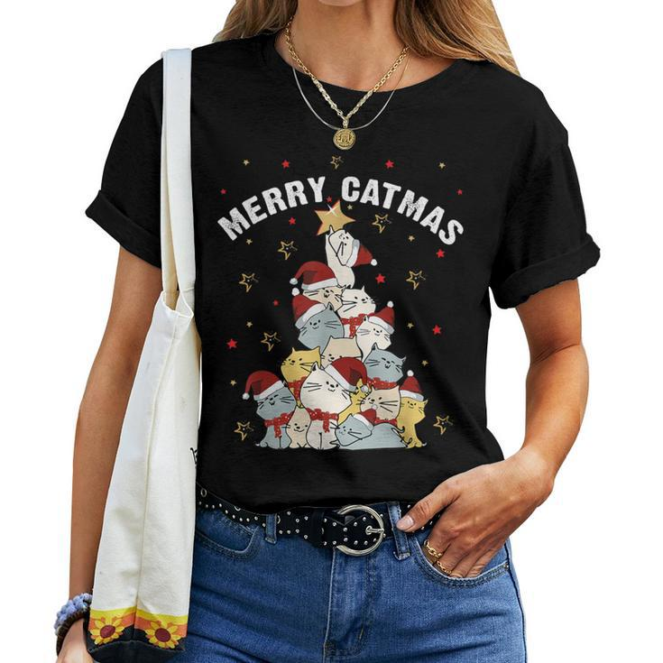 Merry Catmas Cat Mountain Christmas Tree Not Ugly Sweater Women T-shirt