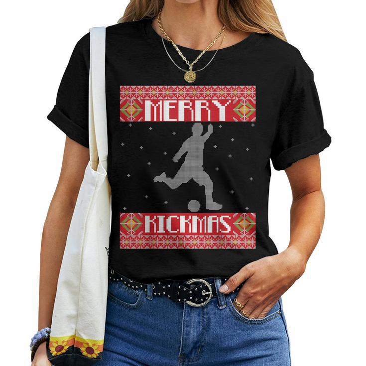Merry Kickmas Soccer Player Sports Ugly Christmas Sweater Women T-shirt