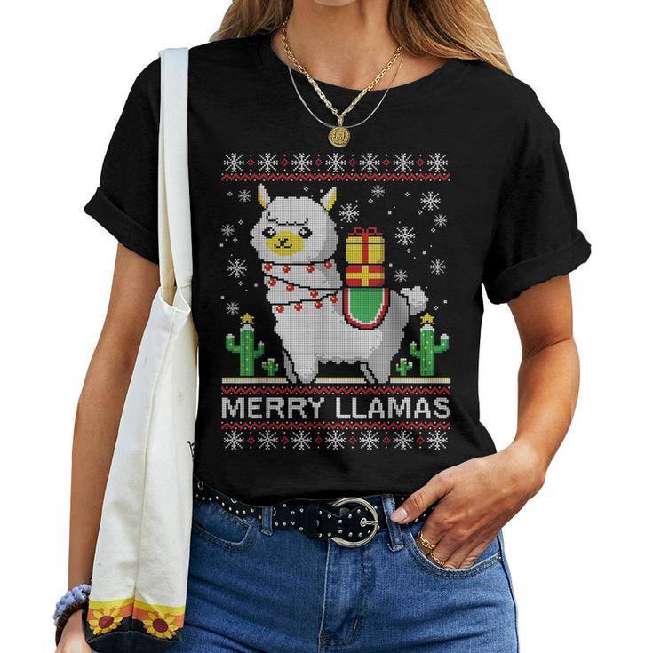 Merry Llamas Ugly Christmas Sweater Pun Women T-shirt