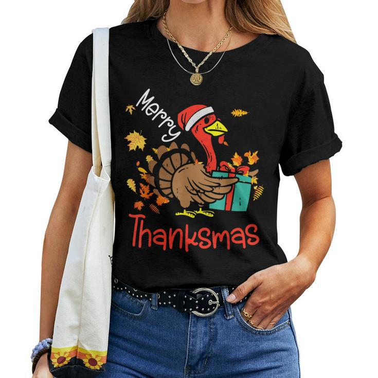 Merry Thanksmas Festive Thanksgiving Christmas Turkey Women T-shirt