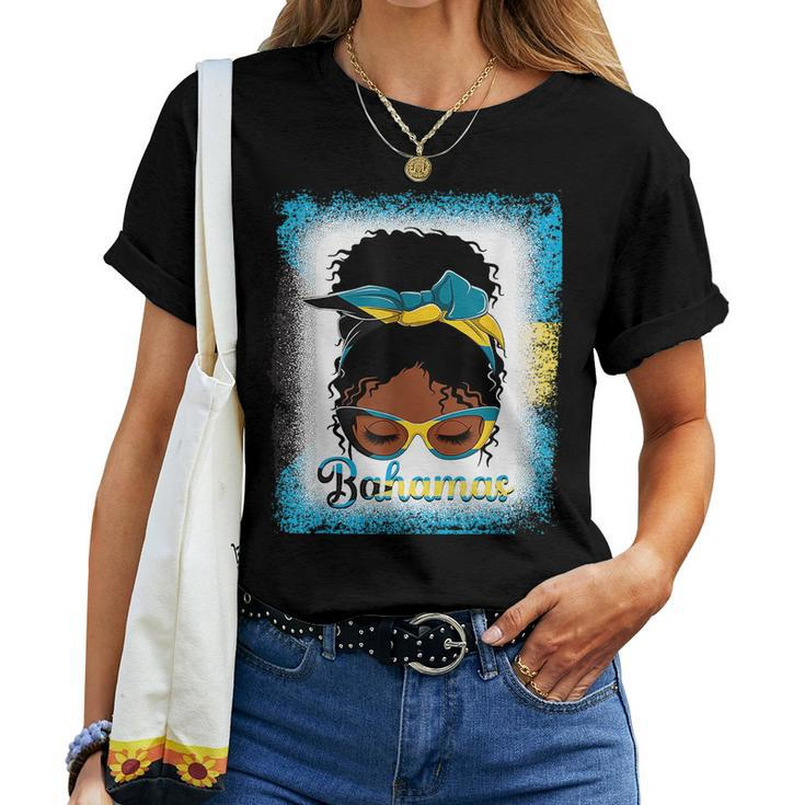 Messy Bun Bahamian Bahamas Flag Woman Girl Women T-shirt