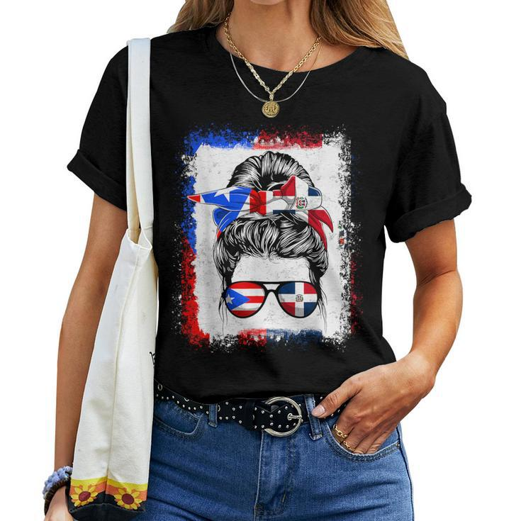 Messy Bun Half American Puerto Rican Dominican Root Women T-shirt