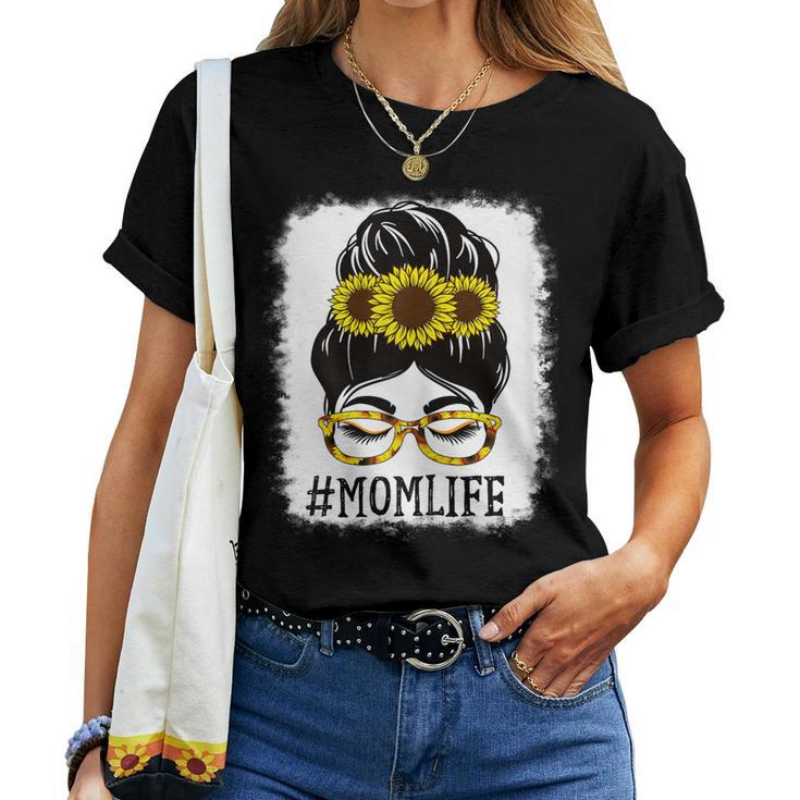 Messy Bun Mom Life Grandma Sunflowers Cute Women T-shirt Casual Daily Basic Unisex Tee