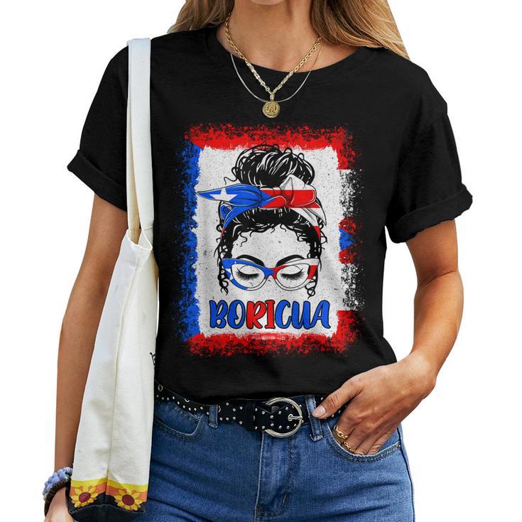 Messy Bun Puerto Rico Flag Boricua Puerto Rican Girls Women T-shirt