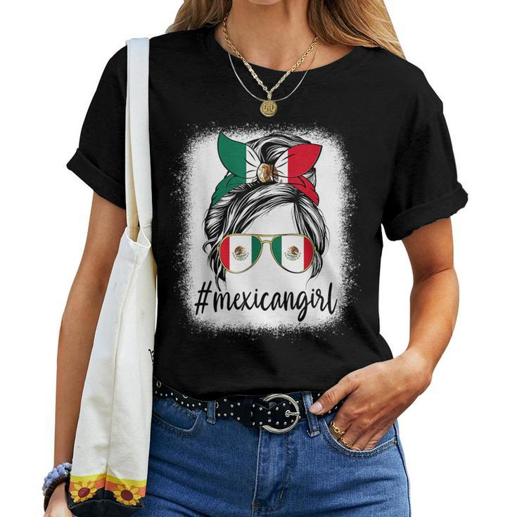 Mexican Girl Mexico Messy Bun Mexican Flag Hispanic Heritage Women T-shirt