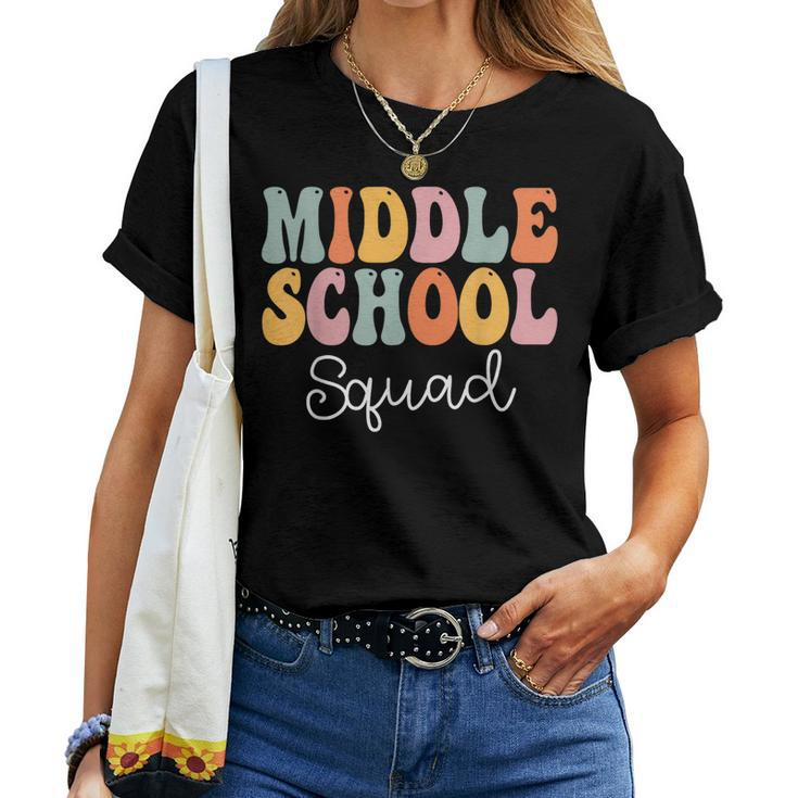 Middle School Squad Retro Groovy Vintage First Day Of School Squad Women T-shirt