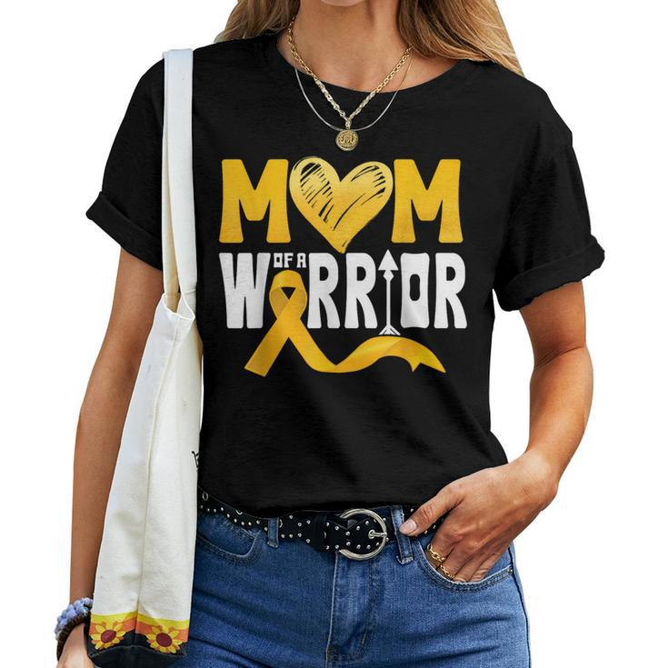 Mom Of A Warrior Childhood Cancer Awareness Gold Ribbon Women T-shirt