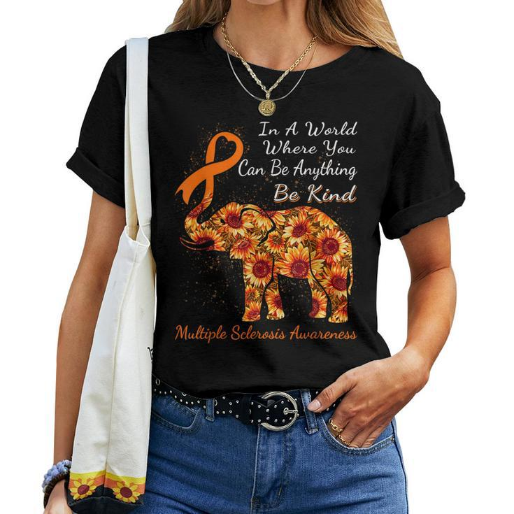 Multiple Sclerosis Awareness Sunflower Elephant Be Kind Women T-shirt