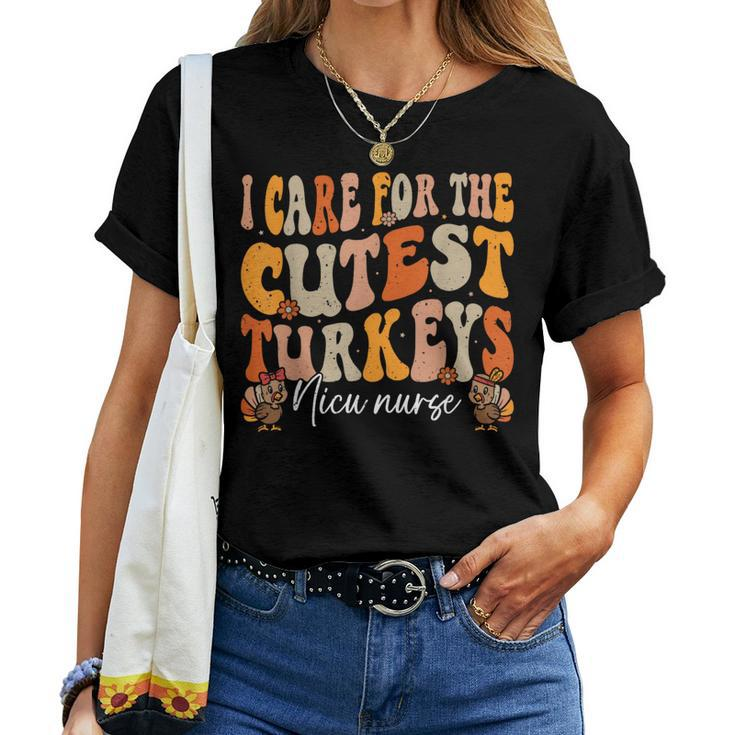Nicu Nurse Thanksgiving Cutest Turkeys Retro Fall Nurse Women T-shirt