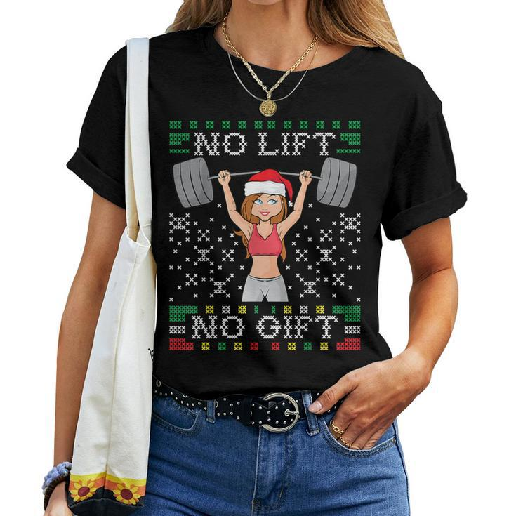 No Lift No Ugly Christmas Sweater Gym Miss Santa Claus Women T-shirt