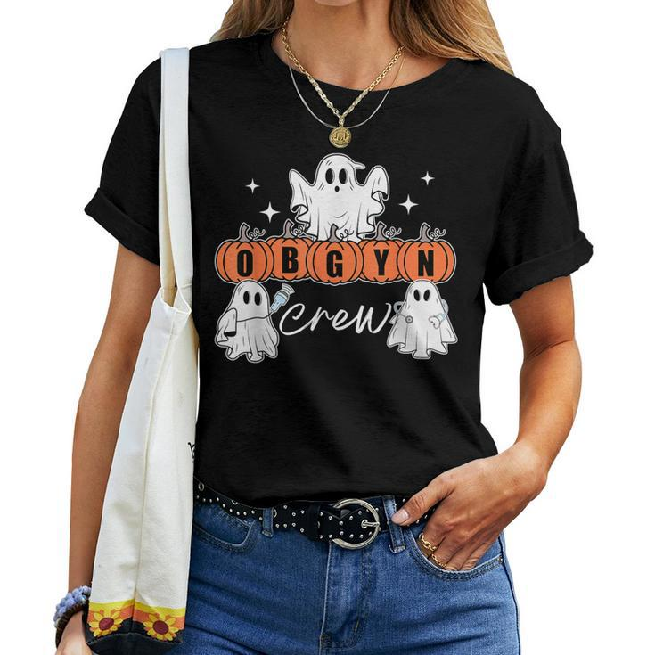 Obgyn Crew Halloween Ghost Obstetrics Nurse Squad Pumpkins Women T-shirt