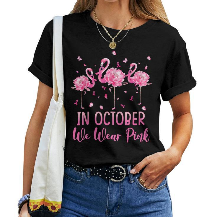 In October We Wear Pink Breast Cancer Awareness Flamingo Women T-shirt
