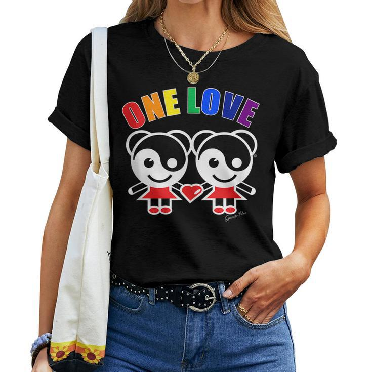 One Love Rainbow Yingyang Lesbian Gay Pride Lgbt Girls Heart Women T-shirt