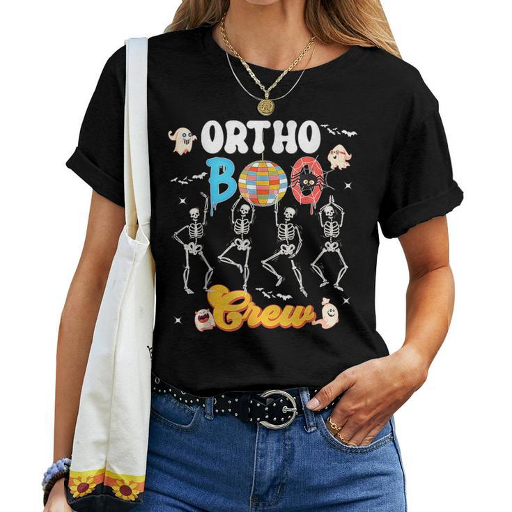 Ortho Orthopedic Halloween Boo Crew Skeleton Dancing Nurse Women T-shirt