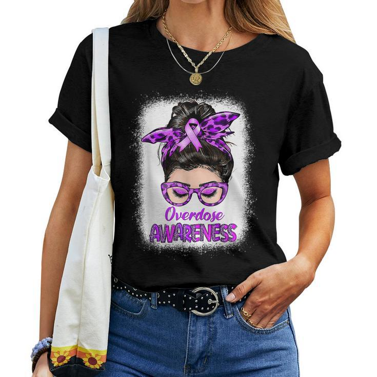 Overdose Awareness Messy Bun Purple Ribbon Women T-shirt