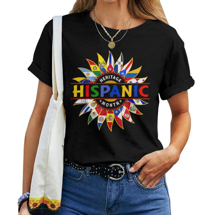 Hispanic Heritage Month Latino Countries Flags Sunflower Women T-shirt