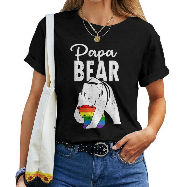 Papa Bear Gay Pride Rainbow Flag Lgbt Dad Camping Father Day Women T-shirt