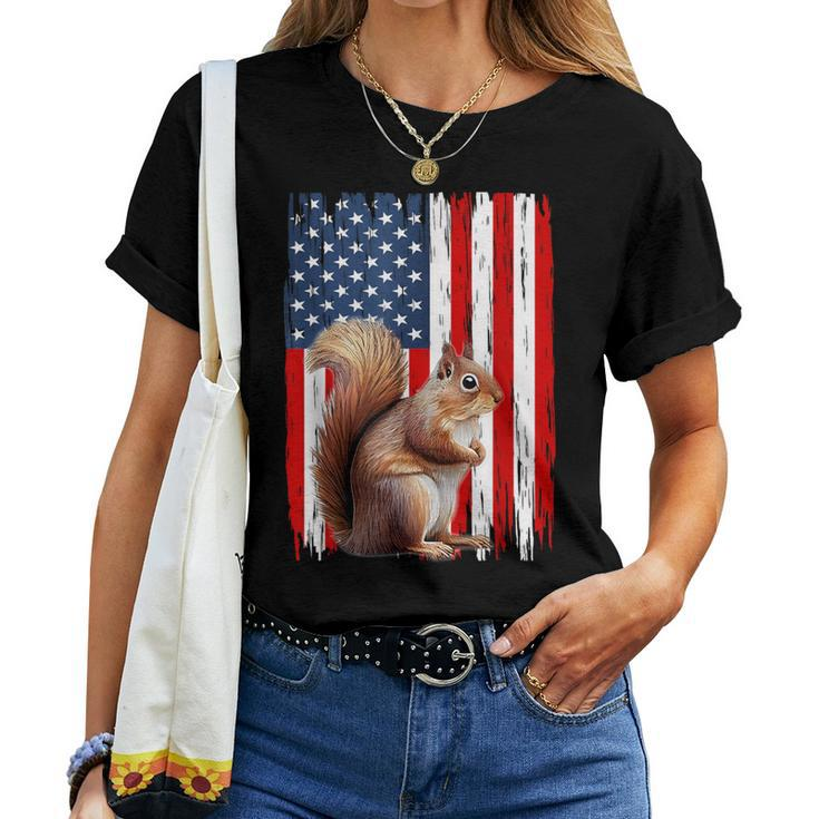 Patriotic Squirrel Usa Flag American 4Th Of July Women T-shirt