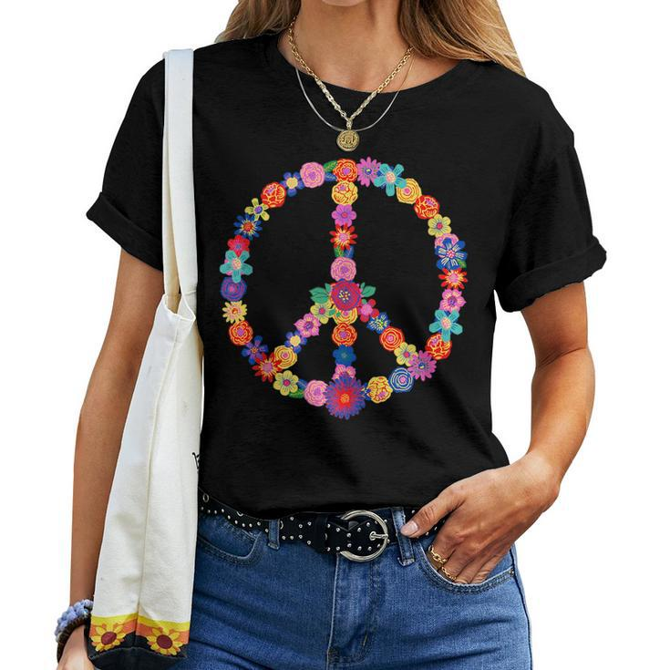 Peace Lover Floral 60S 70S Hippie Costume Colorful Flowers Women T-shirt