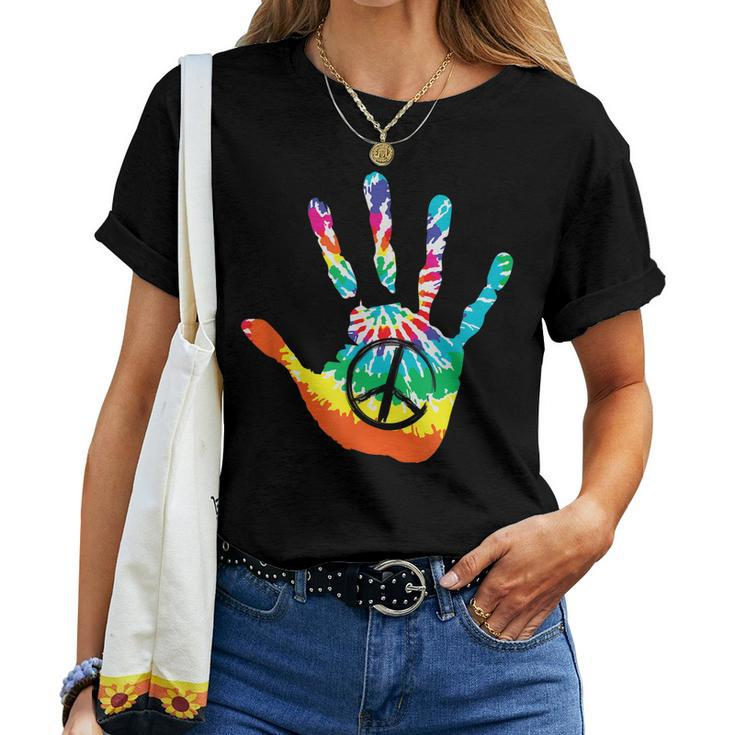 Peace Sign Love Handprint 60S 70S Tie Dye Hippie Costume Women T-shirt