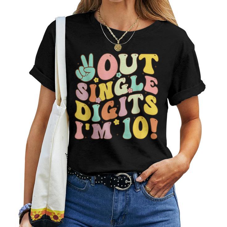 Peace Out Single Digits I'm 10 Retro Retro Groovy Birthday Women T-shirt