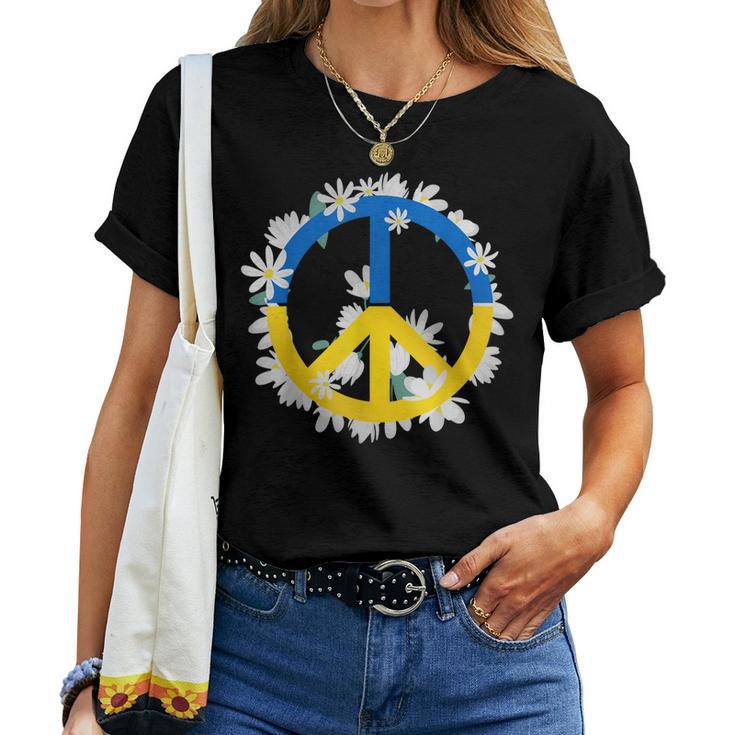 Peace For Ukraine Daisy Flower Peace Sign No War Ukrainian Women T ...