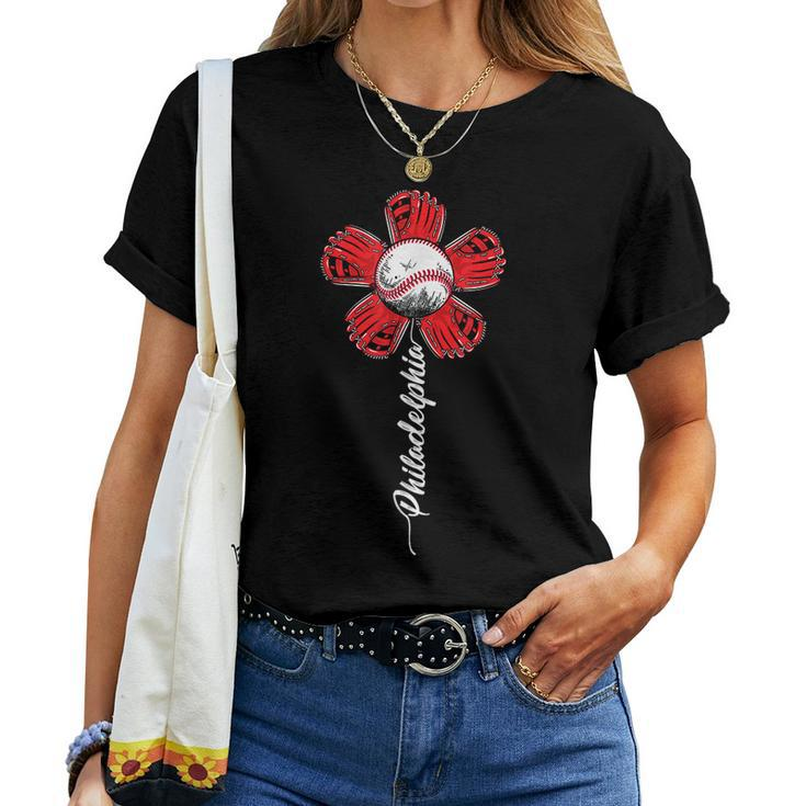 Philly Colorful Baseball Flower Souvenir  I Love Philly  Women T-shirt