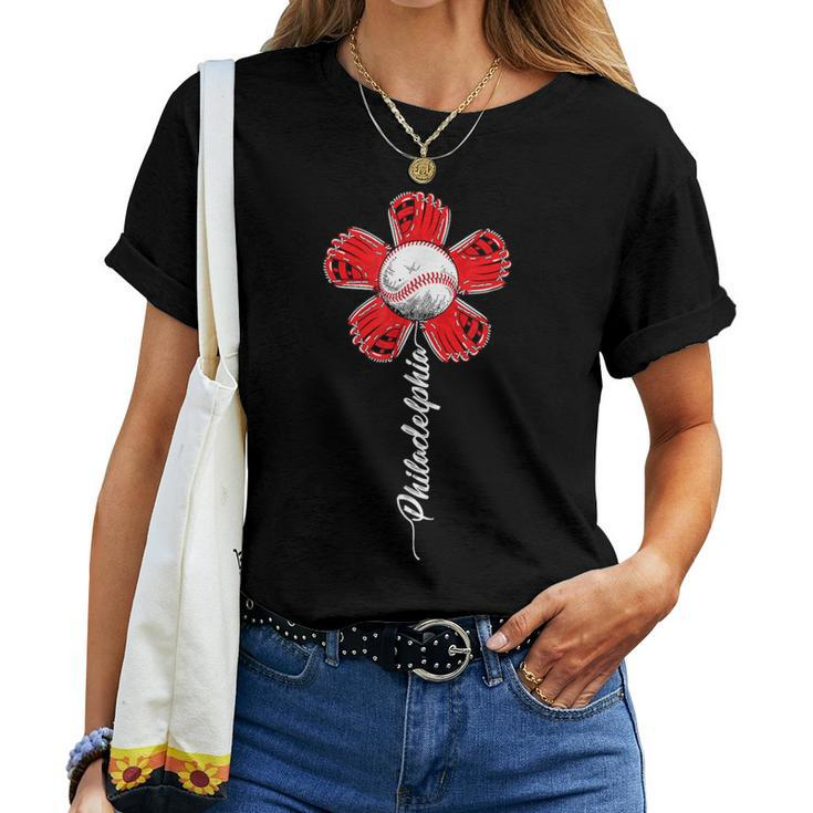 Philly Colorful Baseball Flower Souvenir I Love Philly Women T-shirt