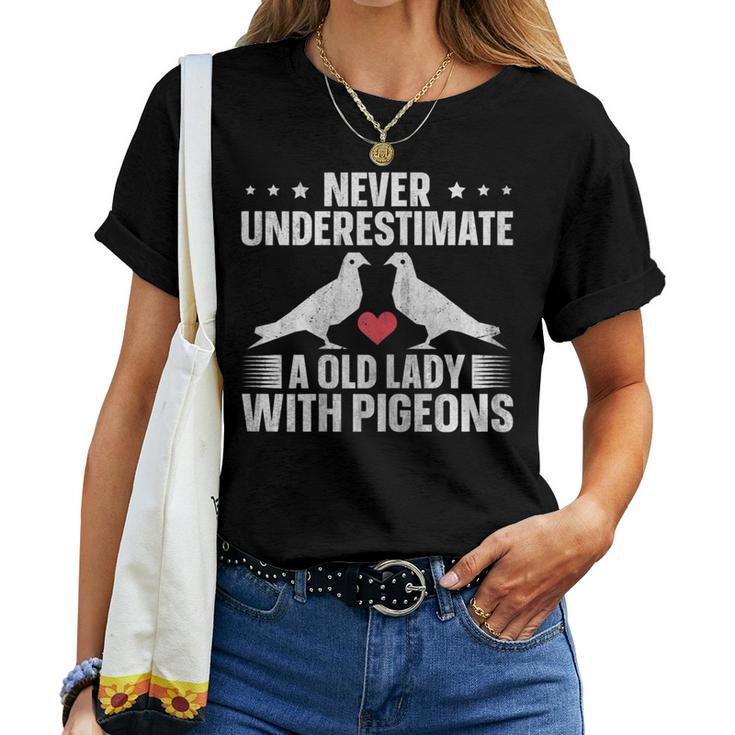Pigeon Breeding Never Underestimate A Old Lady With Pigeons Women T-shirt