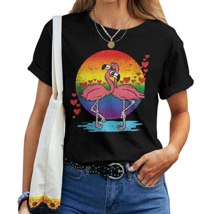 Pink Flamingo Gay Pride Flag Lgbt-Q Rainbow Moon Animal Women T-shirt