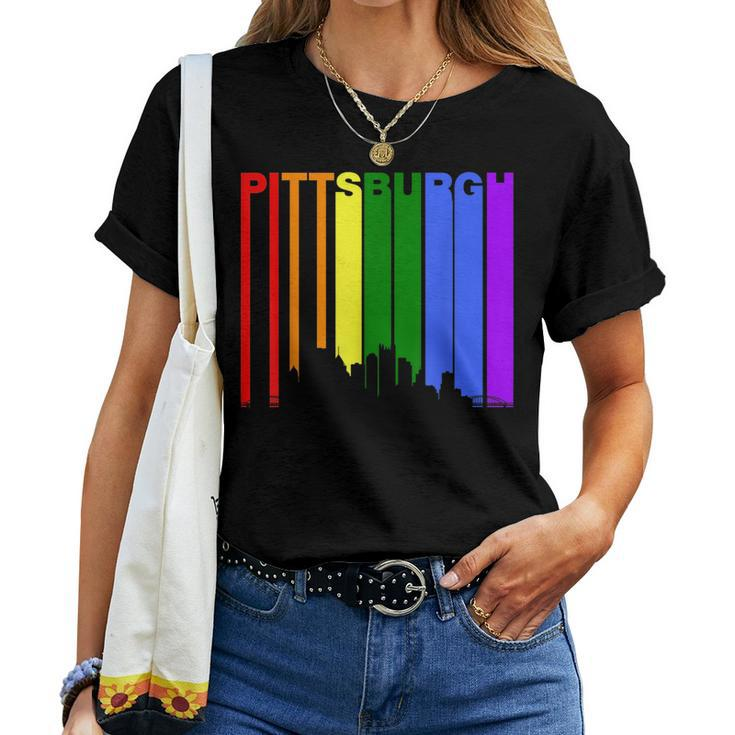 Pittsburgh Pa Downtown Rainbow Skyline Lgbt Gay Pride Women T-shirt