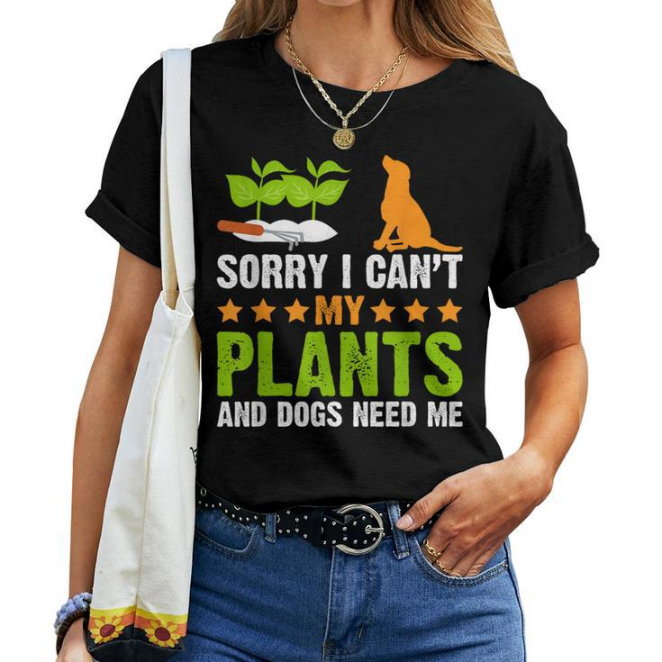Plants And Dog Lover Gardener Funny Gardening And Dogs Lover Women T-shirt