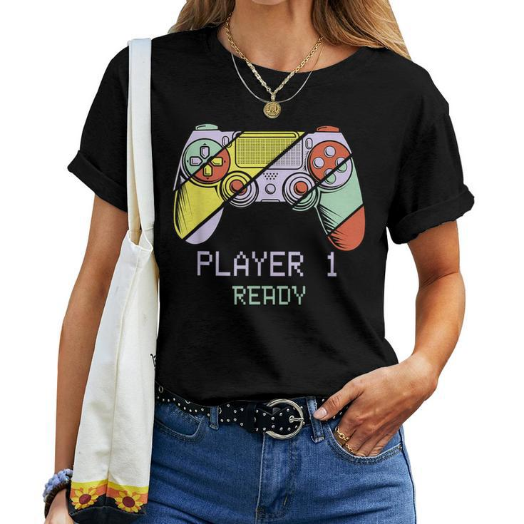 Player 1 Ready Future Dad & Mom Baby Announcement Cute Women T-shirt