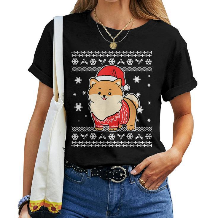 Pomeranian Ugly Christmas Sweater Women T-shirt