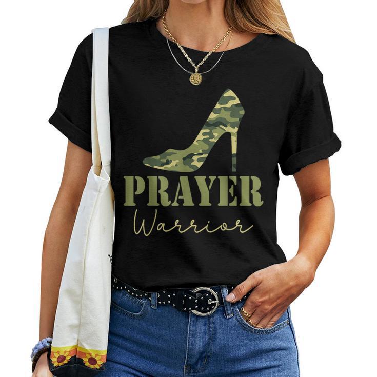 Prayer Warrior Camo Heels Faith God Jesus Christian Women T-shirt