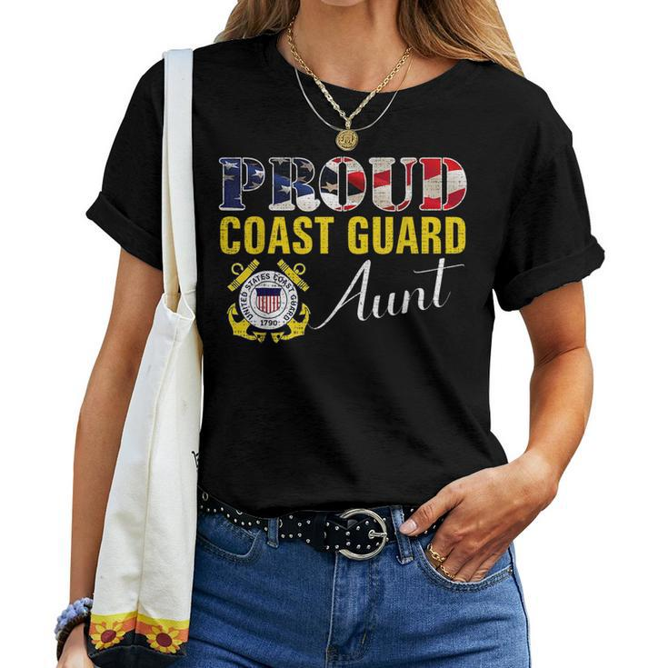 Proud Coast Guard Aunt With American Flag For Veteran Day Veteran Women T-shirt Crewneck