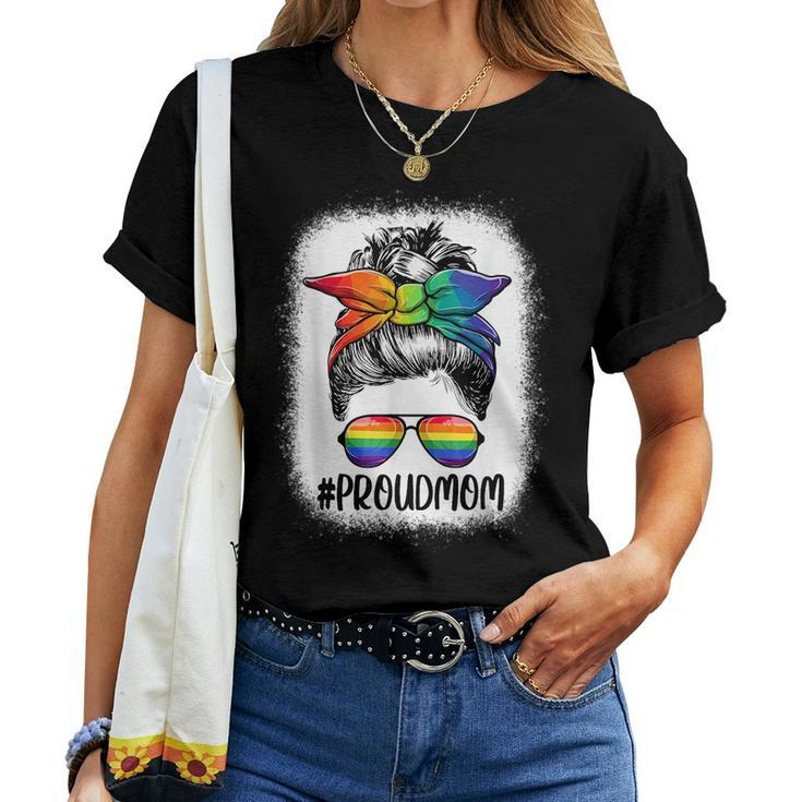 Proud Mom Messy Bun Lgbtq Rainbow Flag Lgbt Pride Ally Women T-shirt