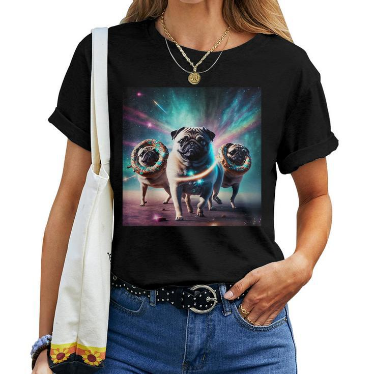 Pugs In Space With Donuts Cute Pug Boys Girls Women T-shirt