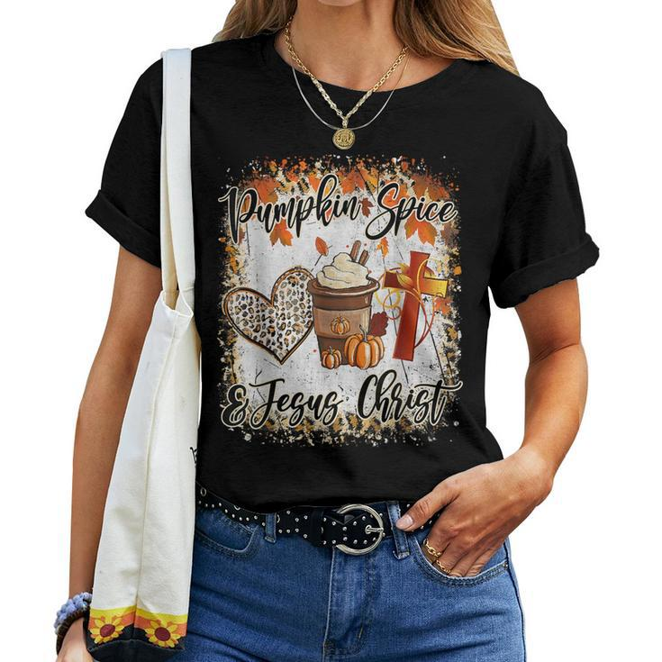 Pumpkin Spice Jesus Christ Leopard Fall Autumn Thanksgiving Women T-shirt
