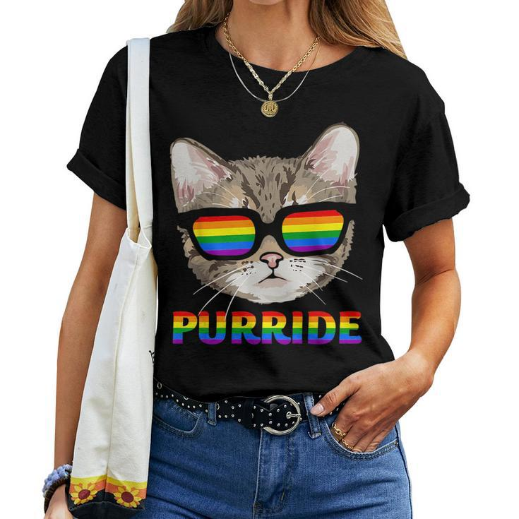 Purride Gay Pride Cat Rainbow Sunglasses Lgbtq Pride Month s Women T-shirt