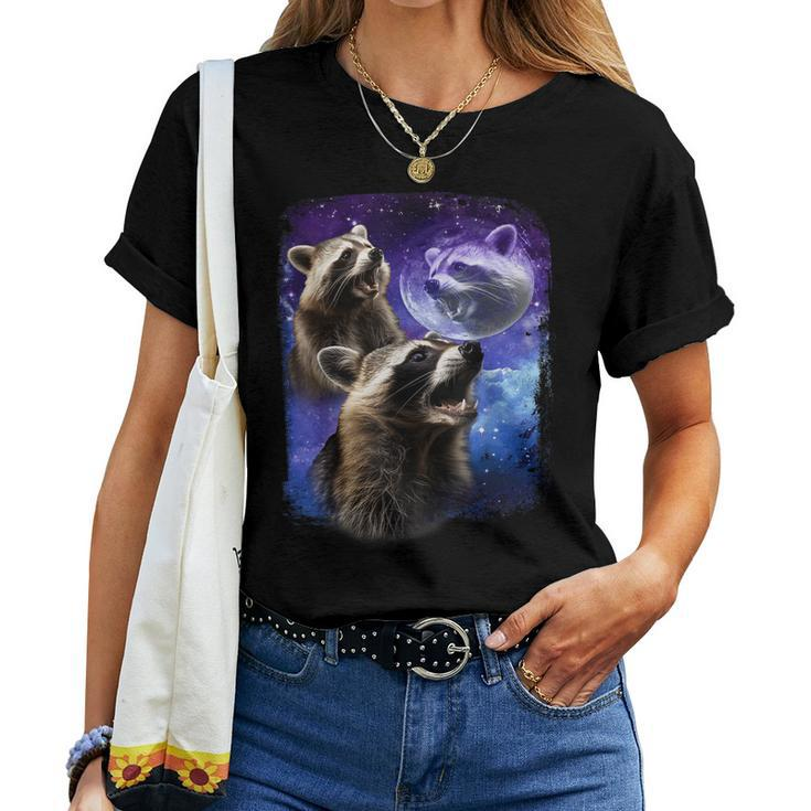 Racoons Howling At The Moon Three Racoon Meme Vintage Women T-shirt