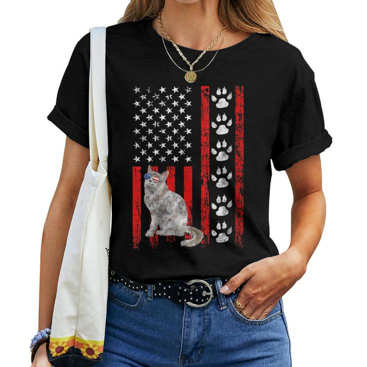 Ragamuffin Cat 4Th Of July Patriotic American Flag Paws Women T-shirt