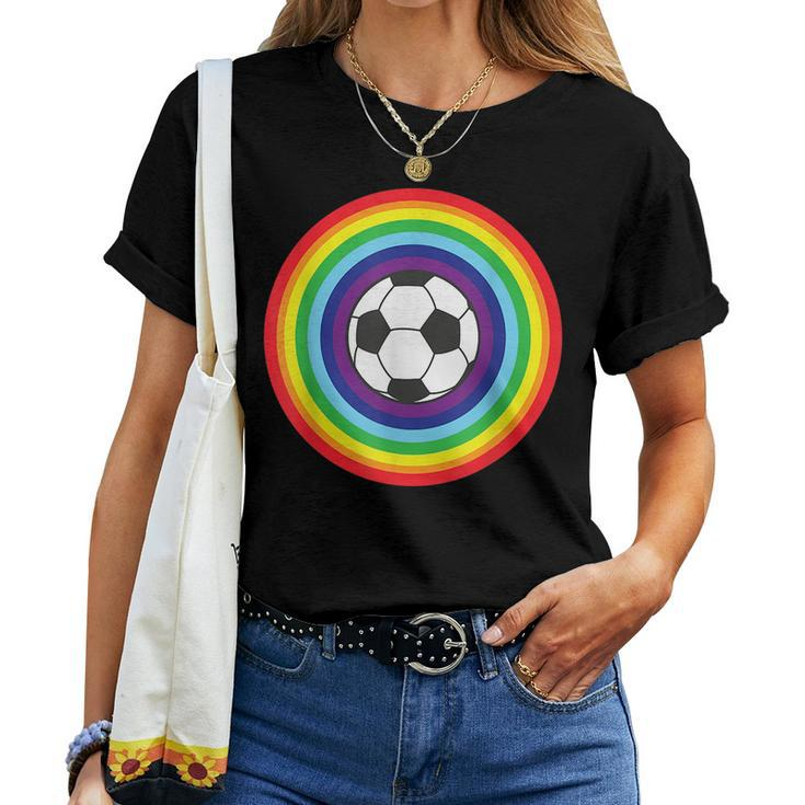 Rainbow Circle Football For Soccer Lover Best Sports Pride Women T-shirt