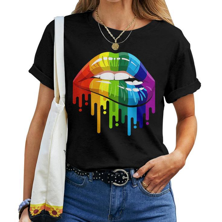 Rainbow Flag Lgbtq Be You Gay Lesbian Pride Bite Your Lip  Women T-shirt Crewneck Short Sleeve Graphic