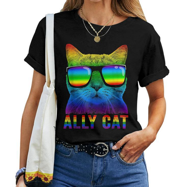 Rainbow Pride Flag Ally Cat Lgbt Gay Boys Men Girls Women Women T-shirt